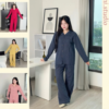 Bộ Đồ Ngủ Kiểu Nữ Chất Xốp Cotton Dáng Dài Form Rộng Mặc Bốn Mùa Hàn Quốc