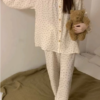 Bộ ngủ dài cổ tròn phối ren họa tiết hoa nhí dễ thương cotton pijama