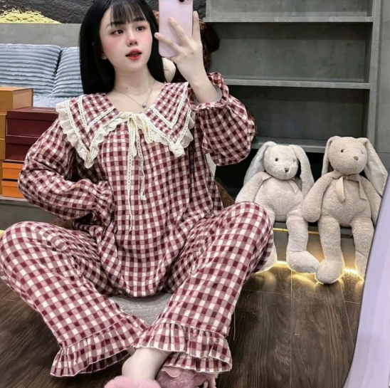 Screenshot 2026-01-14 164905 Bộ pyjama tay dài nhung cổ nhọn phối ren siêu hot Size (40-60)kg CHAT